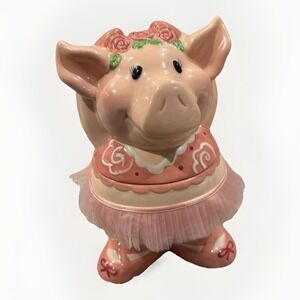Vintage‎ Ceramic Cookie Jar Pink Pig Piggy w/Tutu Ballerina Dancing 11" Tall